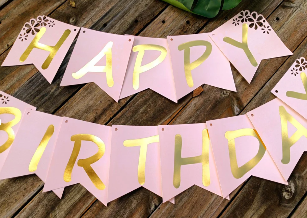 Happy Birthday Banner - Pink & Gold
