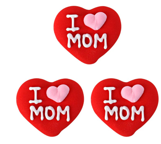 I Love Mom Mother's Day Heart Royal Icing Decorations